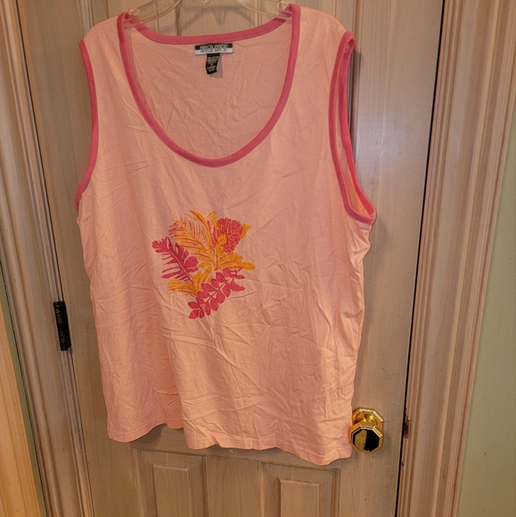mirror image Tops - Womens plus sz 1X tank Top Mirror Image Shirt tropical coral orange